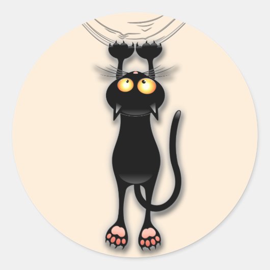 猫の面白いキャラクターが布を引っかく ラウンドシール (正面)
