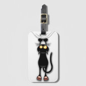 猫の面白いキャラクターが布を引っかく ラゲッジタグ (正面縦)