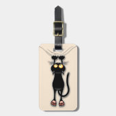 猫の面白いキャラクターが布を引っかく ラゲッジタグ (正面縦)