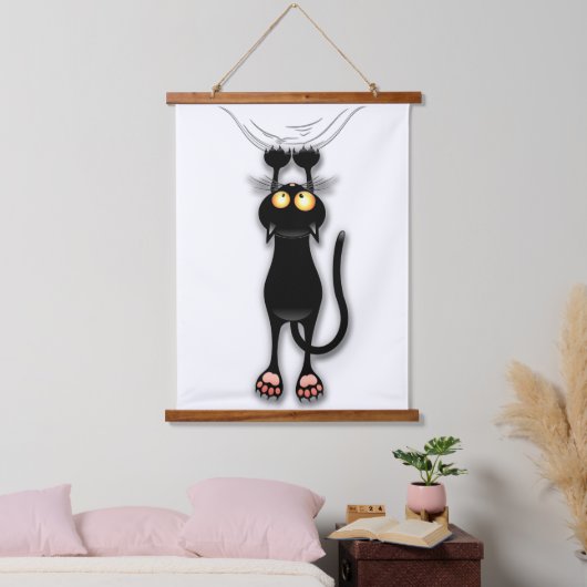 猫の面白いキャラクターが布を引っかく 吊り下げ型タペストリー (寝室)