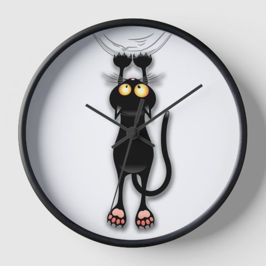 猫の面白いキャラクターが布を引っかく 壁時計 (正面)
