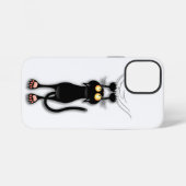 猫の面白いキャラクターが布を引っかく iPhoneケース (裏面横)