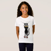 猫の面白いキャラクターが布を引っかく Tシャツ (正面フル)