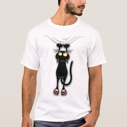 猫の面白いキャラクターが布を引っかく Tシャツ (正面)