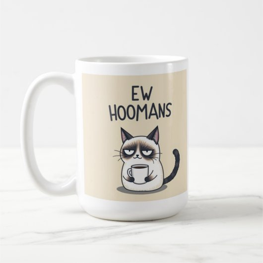 猫の面白いマグカップ「にゃ~んと嫌な人類」 コーヒーマグカップ (左)