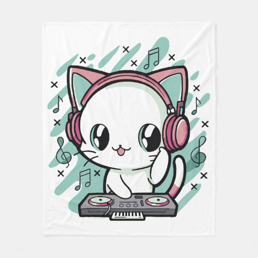 猫の音楽 フリースブランケット (正面)