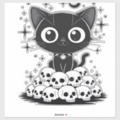 猫の頭蓋骨 おかしいほど可愛い 猫 ゴス ブラック アル シール (シート)