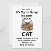 猫の顔が私の目覚まし時計 タビー猫の誕生日 招待状 (正面)