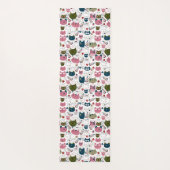 猫の顔で温緑色のティール（緑がかった色）ピンクのパターンをミュート ヨガマット (裏面)