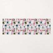 猫の顔で温緑色のティール（緑がかった色）ピンクのパターンをミュート ヨガマット (正面(横))