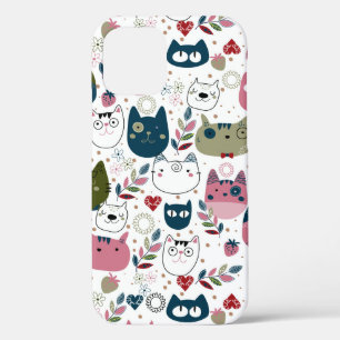 猫の顔で温緑色のパターンをミュート(すべての電話) iPhone 12 PROケース