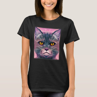 猫の顔のグラフィック 動物 ペット 怒った子猫のプリント Tシャツ