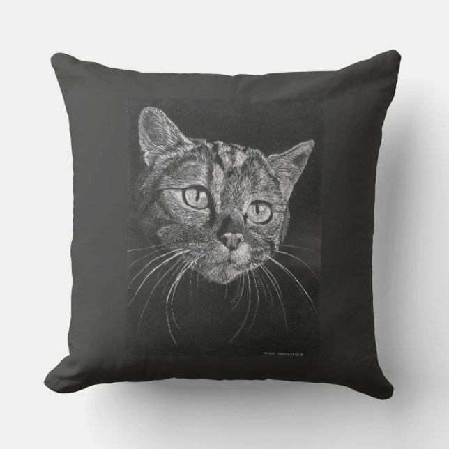 猫の顔のスケッチ クッション (正面)
