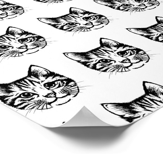 猫の顔のスケッチ 描画 キティ 愛好家 ネコ科 動物 ポスター (角)