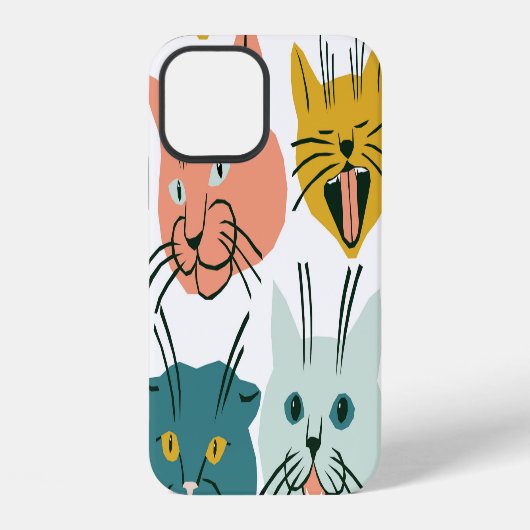 猫の顔のヴィンテージ風パターン iPhoneケース (裏面)