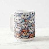 猫の顔の六角形パターン コーヒーマグカップ (正面左)