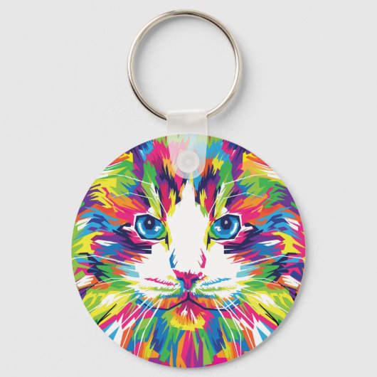 猫の顔の幾何学プリズムデザイン-32453 キーホルダー (正面)