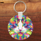 猫の顔の幾何学プリズムデザイン-32453 キーホルダー (正面)