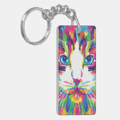 猫の顔の幾何学プリズムデザイン-32453 キーホルダー (正面左)