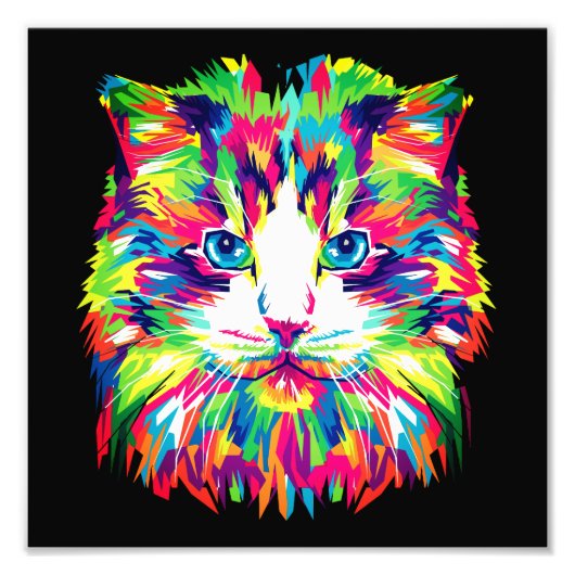 猫の顔の幾何学プリズムデザイン-32453 フォトプリント            (正面)