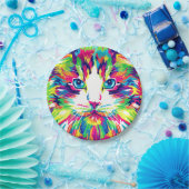 猫の顔の幾何学プリズムデザイン-32453 ペーパープレート (パーティー)