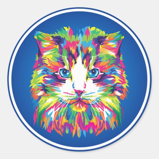 猫の顔の幾何学プリズムデザイン-32453 ラウンドシール (正面)