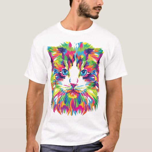 猫の顔の幾何学プリズムデザイン-32453 Tシャツ (正面)
