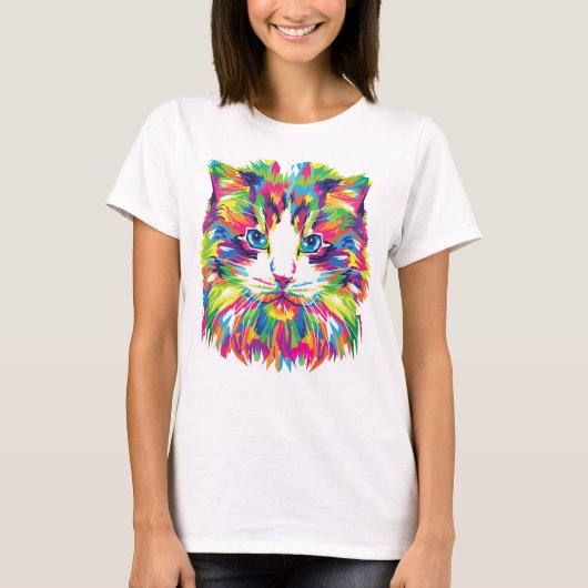 猫の顔の幾何学プリズムデザイン-32453 Tシャツ (正面)