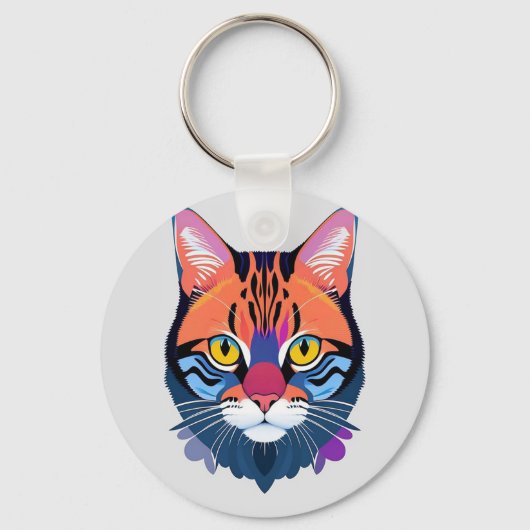 猫の顔の抽象的なイラスト キーホルダー (正面)