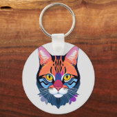 猫の顔の抽象的なイラスト キーホルダー (正面)