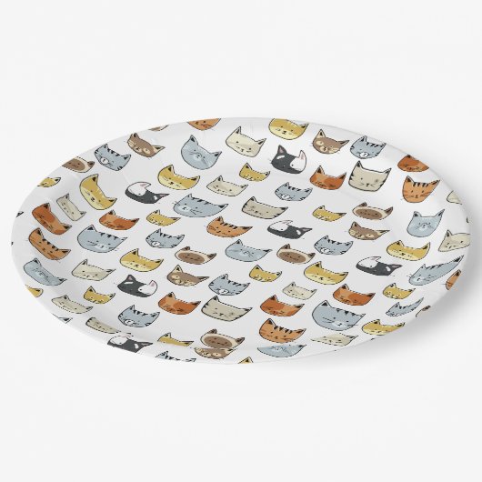 猫の顔の落書きパターン ペーパープレート (アングル)