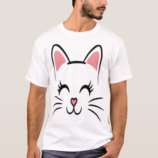 猫の顔ひげプリント ハロウィンを愛する Tシャツ (正面)