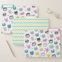 猫の顔クールティール（緑がかった色）イエローシェブロンパターン