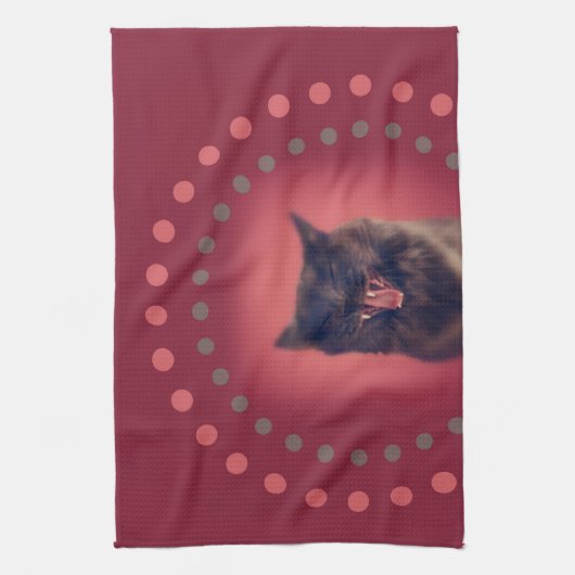 猫の顔タオルとあなたの顔を取り替えて下さい キッチンタオル (縦)