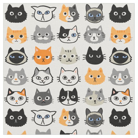 猫の顔パターン|クール子猫好きの織物 ファブリック (クローズアップ)