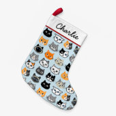 猫の顔パターン| クール KITTY猫好き スモールクリスマスストッキング (正面 (吊り時))