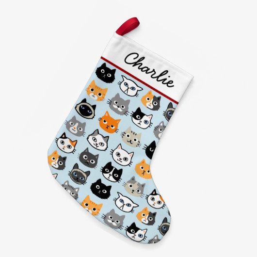 猫の顔パターン| クール KITTY猫好き スモールクリスマスストッキング (正面 (吊り時))