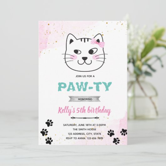 猫の顔パーティー pawty テーマの招待状 招待状 (スタンド正面)