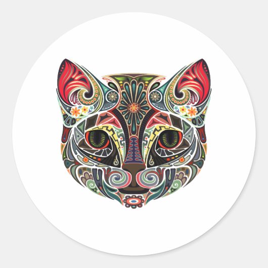 猫の顔数々のカラー ラウンドシール (正面)