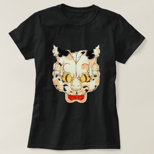 猫の顔歌川吉富士浮世絵 Tシャツ (デザイン正面)