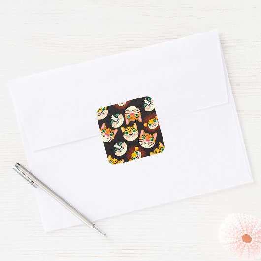 猫の顔 スクエアシール