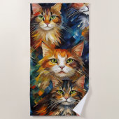 猫の顔 動物 アート ビーチタオル (正面)
