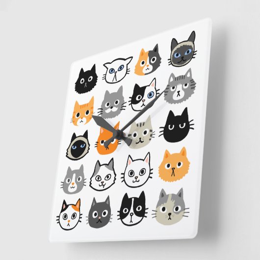 猫の顔 |可愛おもしろいくてイライラした猫 スクエア壁時計 (傾斜)