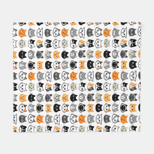 猫の顔 |可愛おもしろいくてイライラした猫 フリースブランケット (正面(横))