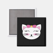 猫の顔+閉じた目+まつげ+スマイル+リボン マグネット (正面/裏面)