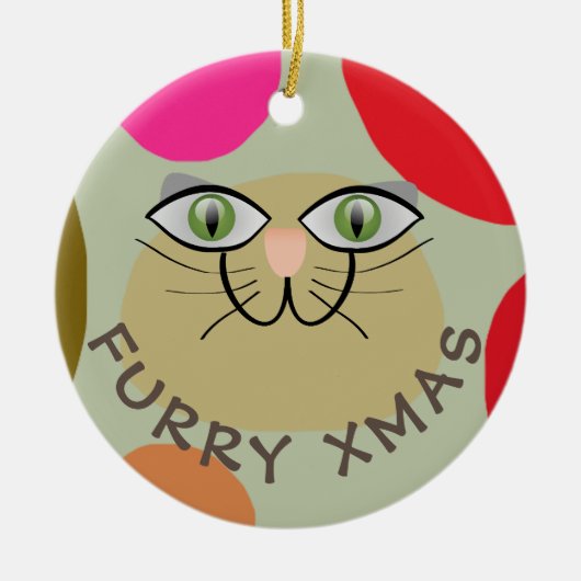 猫の願い、毛皮のクリスマス、メリークリスマス猫の愛 セラミックオーナメント (正面)