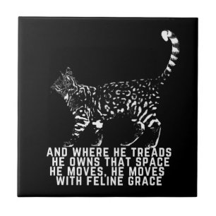 猫の風景詩と猫のアウトライン黒ツートーン タイル