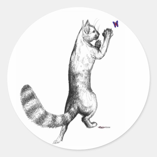 猫の飛び跳ね ラウンドシール (正面)