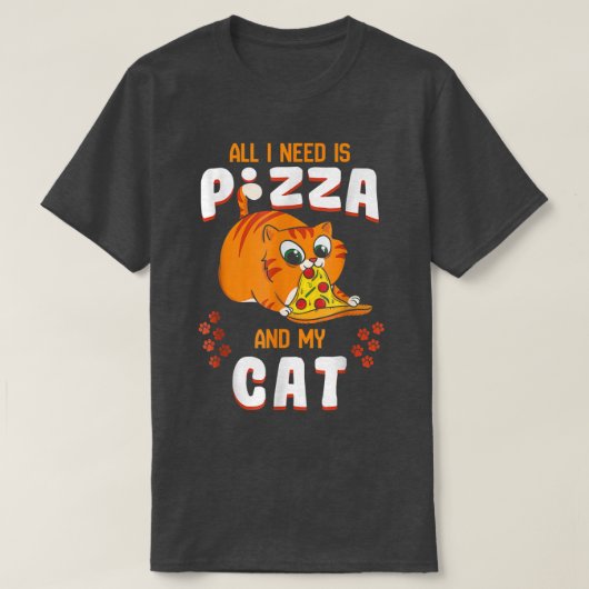 猫の食べピザペローニスライス子猫の恋人の足 Tシャツ (デザイン正面)