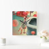 猫の飲みビールバースクウェアの壁時計 スクエア壁時計 (ホーム)